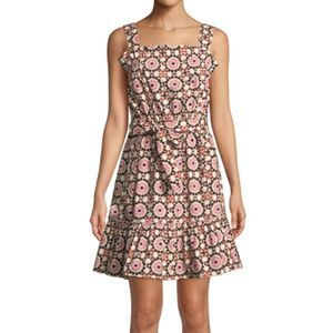 Kate Spade New York Poplin Smocked Sun Dress in Floral Mosaic Print Size 14
